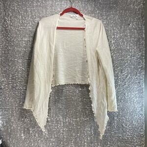 John Laing Cashmere Cardigan Beige Ruffle Hem 42 Preppy Old Money‎ Scotland READ